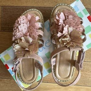 Floral adorned dusty pink sandals Velcro closure size 11 toddler girl worn once
